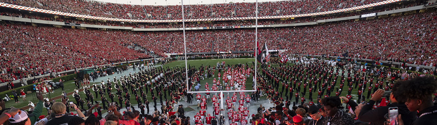 The Georgia Bulldogs entering the stadium during a home game