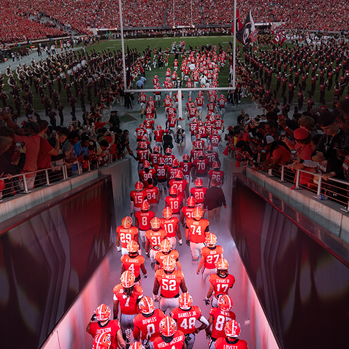 Superfan Special - shot of the Georgia Bulldogs entering the stadium through the tunnel